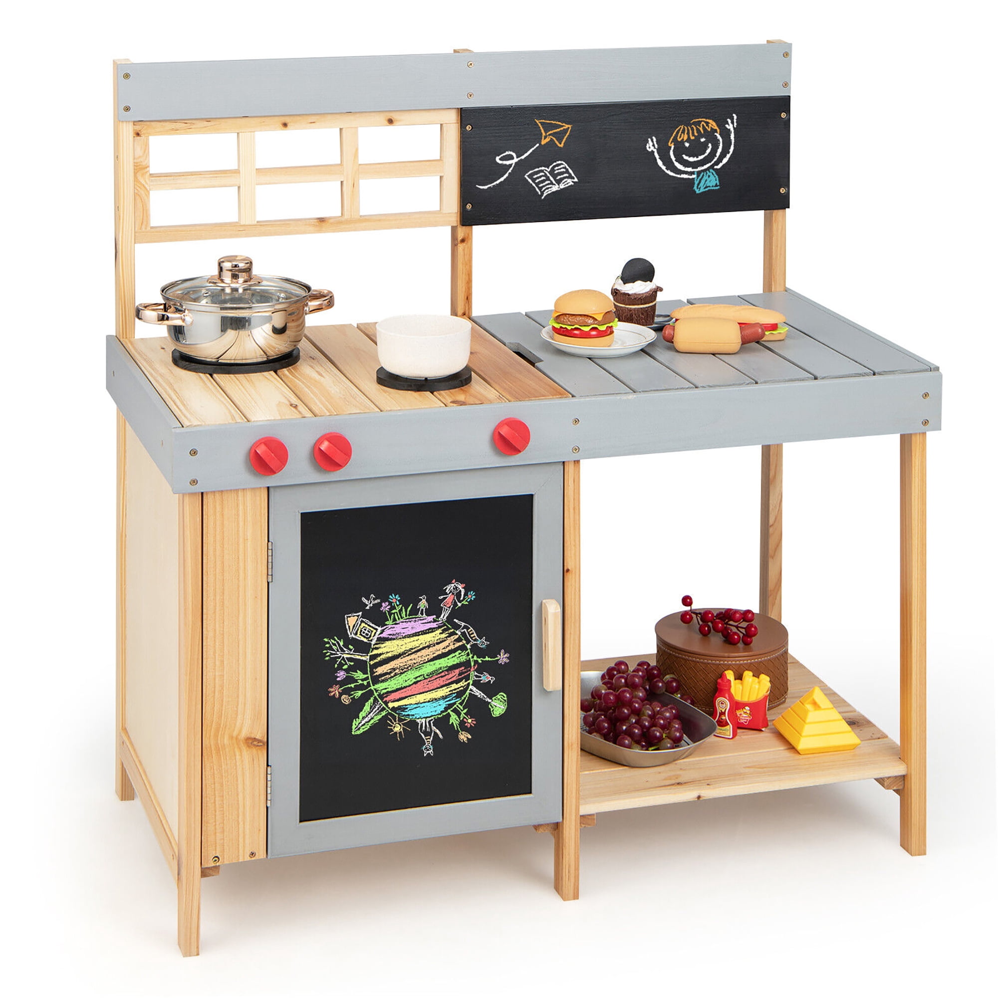 ROBOTIME Cuisine de jeu en bois pour enfants avec machine à pain, distributeur de glaçons, tableau