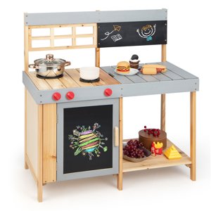 Gymax Kids Kitchen Playset Toy Outdoor Wooden Kid's Play Kitchen for Girls Boys 3+