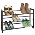 thumbnail image 1 of mDesign Metal 3 Tier Adjustable/Expandable Shoe and Boot Storage Organizer Rack - Space-Saving Angled Vertical Storage - Closet Entryway Mudroom Bedroom Garage - Black, 1 of 5