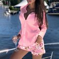 thumbnail image 3 of CEHVOM Women Two Piece Shorts Long Sleeve Cardigan Buttoned Top Floral Printed Sets Clearance, 3 of 5