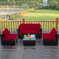 thumbnail image 4 of Costway 5PCS Patio Rattan Furniture Set Cushioned Sofa Chair Coffee Table Red, 4 of 9