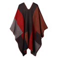 thumbnail image 3 of lionlar Poncho Cape à Carreaux pour Femmes, Châle à Blocs de Couleur, Rouge, 3 of 9