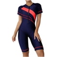 thumbnail image 2 of cllios One Piece Swimsuit Women Rash Guard Swimwear Tummy Control Zipper Surfing Short Sleeve Athletic Bathing Suits, 2 of 6