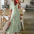 thumbnail image 1 of JUNWELL Robe Bohème d'Été pour Femmes, Robe Maxi Décontractée Grande Taille, Couleur Unie, Col en V, Robes Soleil, Dentelle à Franges, Longue Robe, 1 of 7