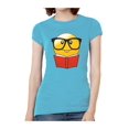 thumbnail image 1 of T-Shirt à Manches Courtes pour Femmes, Livre de Lecture Émoticône - Turquoise - Petit, 1 of 1