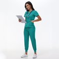 thumbnail image 2 of LYMAYTER Womens V-Neck Medical Uniform Dentistry Solid Color Set Quick-Dry Nurse Uniform for S-2XL, 2 of 8