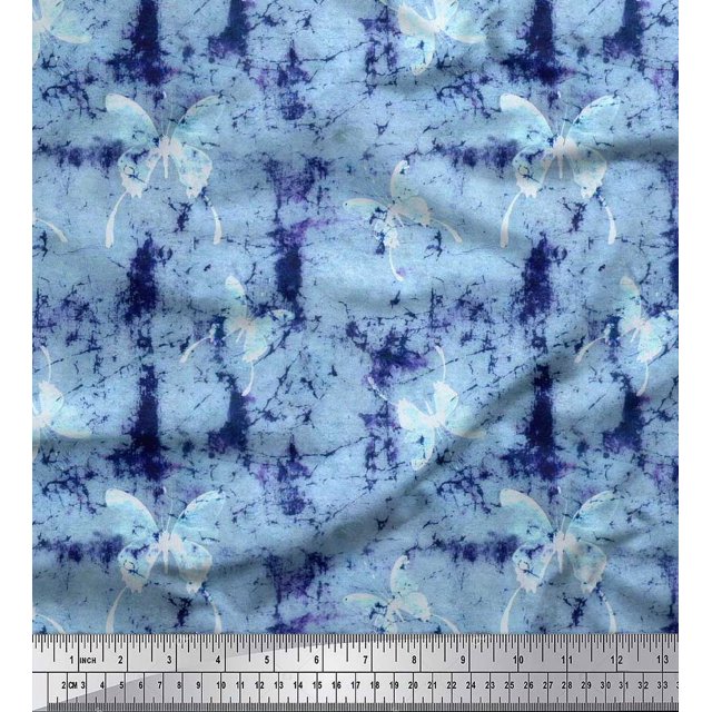 Soimoi Blue Rayon Fabric Insect & Texture Print Fabric by The Yard 42 Inch Wide