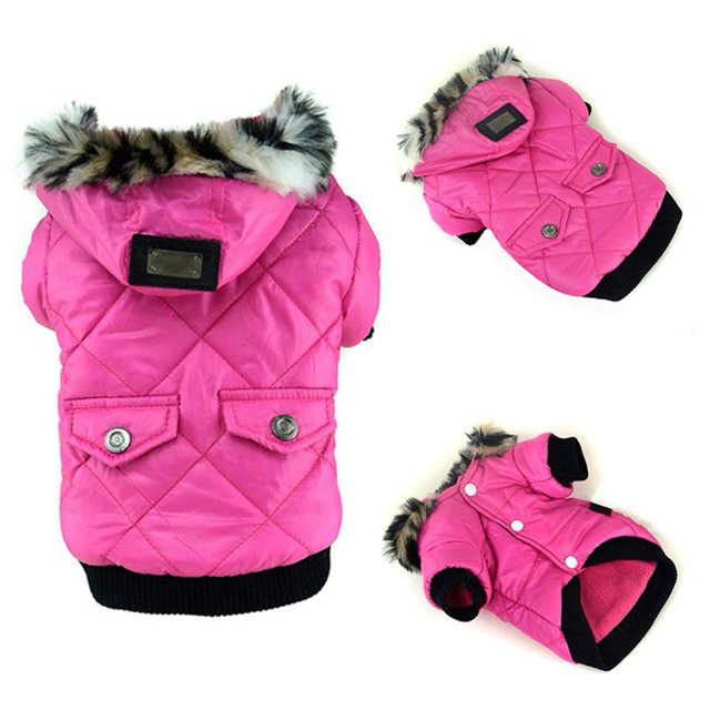 Dog Faux Pockets Hooded Jacket Warm Winter Coat Snowsuit For Small Dog