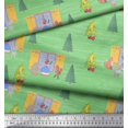 thumbnail image 2 of Soimoi Green polyester Crepe Fabric House,Animals & Tree Christmas Printed Fabric 1 Yard 42 Inch Wide, 2 of 3