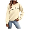 thumbnail image 1 of Chandail à Col Rond pour Femme, Haut de Superposition d'Automne, Col Rond, Chandail à Rayures, Manches Longues, Hauts Décontractés, Tenue de Détente Confortable, Chandail de Sport Femme Beige TG, 1 of 7