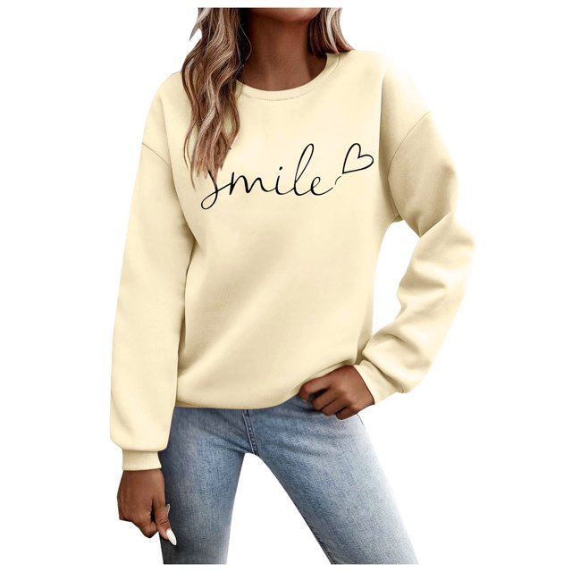 Chandail à Col Rond pour Femme, Haut de Superposition d'Automne, Col Rond, Chandail à Rayures, Manches Longues, Hauts Décontractés, Tenue de Détente Confortable, Chandail de Sport Femme Beige TG