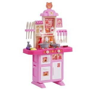 VEVOR Kitchen Playset Kids Pretend Cooking Play Toy 48 Accessoires de pièce Rose