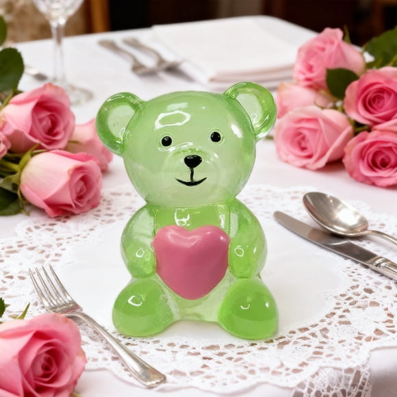 Aodebiao Figurine en Résine Mini Ourson en Forme de Cœur, Statue d'Animal Mignonne pour Déco de Bureau à la Maison, Cadeau pour la Saint-Valentin, Fête d'Anniversaire, Souvenir d'Amitié, Ornement d'Exposition de Collection