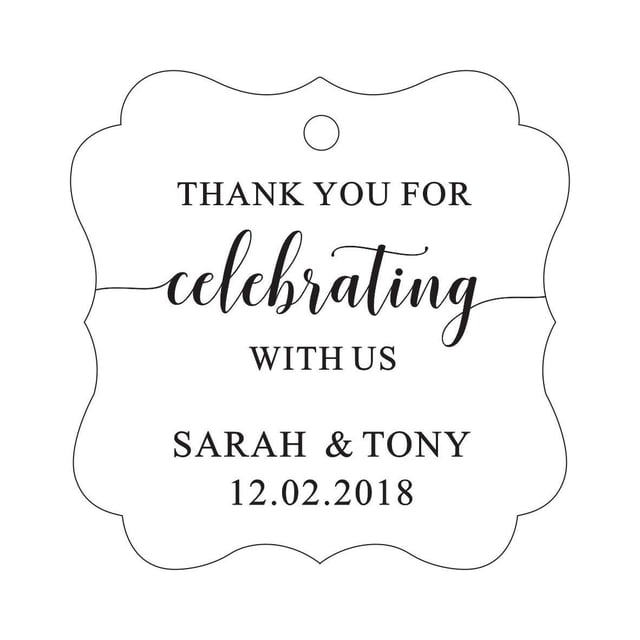 Darling Souvenir Fancy Frame Custom Paper Tags Thank You For Celebrating With Us Wedding Favor Gift Hang Tags-White-100 Tags