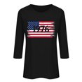 thumbnail image 2 of Uootdi Hauts pour Femmes Manches 3/4 Col Ras du Cou Imprimé Drapeau 1996 Coupe Décontractée Patriotiques Tenues du 4 Juillet Cadeau, 2 of 4