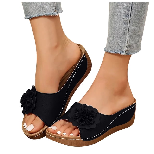 Orthopedic Platform Sandals for Women 2025 Boho Beach Flower Wedge Dress Slip on with Arch Support