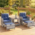 thumbnail image 2 of Outsunny 5 Piece Patio Furniture Set with Ottomans Cushions, Grey/Dark Blue, 2 of 10