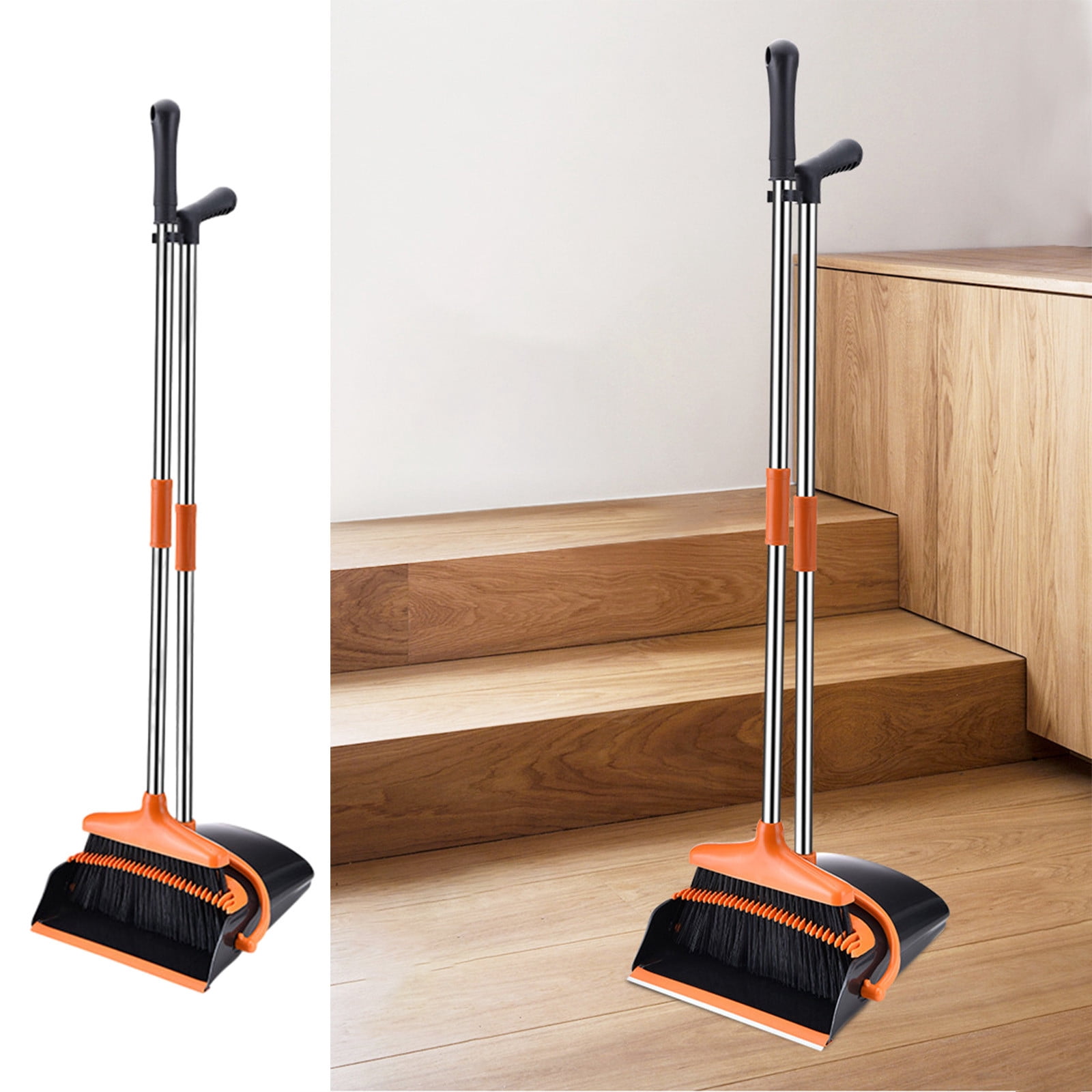 Suncoda Potable Broom, Brooms Indoor Standing Storage Magnetic Suction Type Snap Brooms and Dustpan Set with Scraping Teeth and Scraper Cleaning Suitable for Home