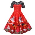 thumbnail image 1 of Pisexur Robe Mi-Mollet à Manches Courtes et Col Rond pour Femme, Imprimé Vintage, Dentelle, Manches Courtes, Col Rond, Robe de Soirée de Noël, Robe pour Femme en Liquidation, 1 of 7