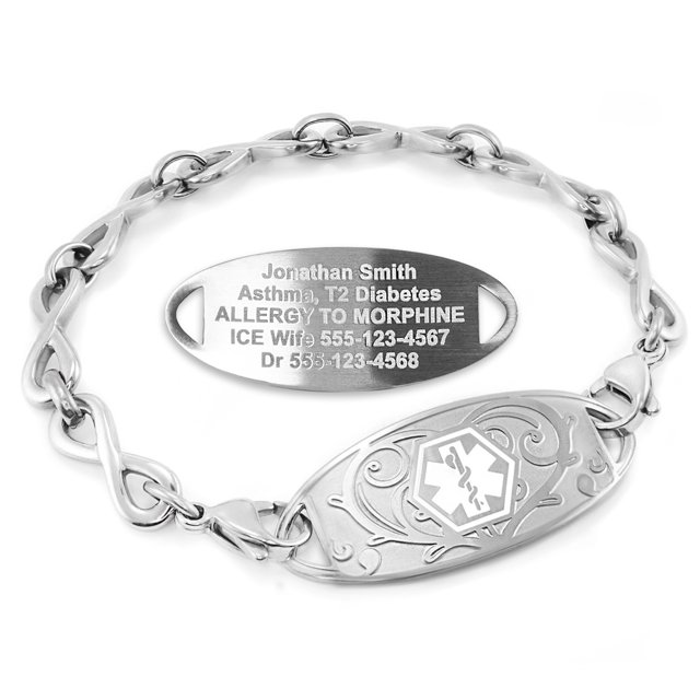 MedicEngraved Stainless Steel Custom Medical Alert Bracelet - 6mm Infinity Link