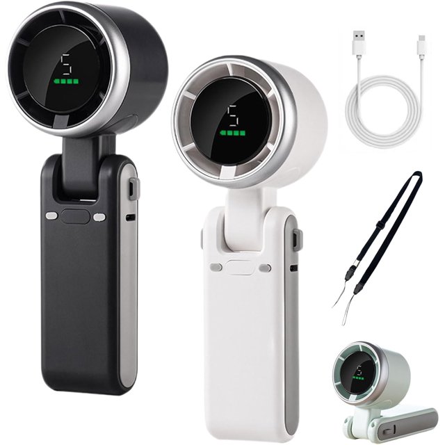 Regularlyk Portable Handheld Turbo Fan, N607 Handheld Turbo Fan, 5 Gear Portable Handhelds Fans, Foldable USB Rechargeable HandheldFan for Outdoor Activities, Travel, Working (Black+White Set)