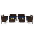thumbnail image 1 of Patiojoy 8 Piece Patio Rattan Conversation Set Outdoor Wicker Furniture Set w/ Chair Loveseat & Tempered Glass Table Navy, 1 of 9