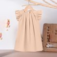 thumbnail image 2 of Milgrthf Robe d'Été Mini à Manches Volantées pour Filles, Ample, Plissée, Mignonne, Ligne A, Évasée, Col Ras du Cou, Robes de Plage pour 0-6 Ans, Beige, 0 Ans, 2 of 4