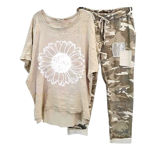 Weiqiqre T-Shirt Graphique Surdimensionné pour Femmes Boho de Randonnée T-Shirt Chandail à Enfiler Hauts + Ensemble Pantalon