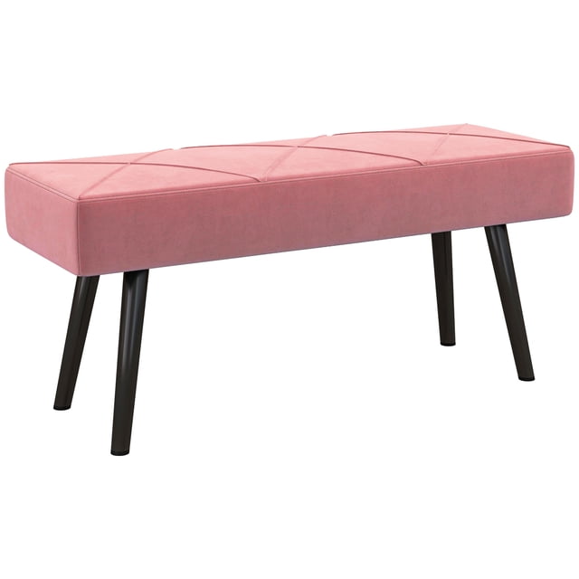 HOMCOM Banc de Bout de Lit de 39 Pouces, Banc d'Entrée Rembourré pour Salon. Ce Banc en Velours Rose Présente un Siège Rembourré avec un Motif en x, Soutenu par des Pieds Robustes en Acier Noir. Idéal comme Banc de Bout de Lit, Siège de Couloir Ou Meuble d'Entrée. Dimensions : 39.4 Pouces L x 14.2 Pouces L x 17.7 Pouces H. Capacité de Charge : 264 Lb.