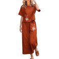 thumbnail image 1 of Kcodviy Ensembles en Lin pour Femmes Combinaisons pour Femmes Grande Taille2 Pcs Salopettes de Neige en Coton pour Dames Femmes Blouse Imprimée à Manches Courtes Robe de Fête pour Femmes Pantalon Court Ample Tailleur Deux Pièces Tailleurs Pantalons, 1 of 5