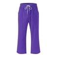 thumbnail image 4 of LSLJS Women's Fragrant Hemp Solid Color Loose Women Fashion Drawstring Pants Seven Pants Pockets Womens Work Pants, 4 of 5