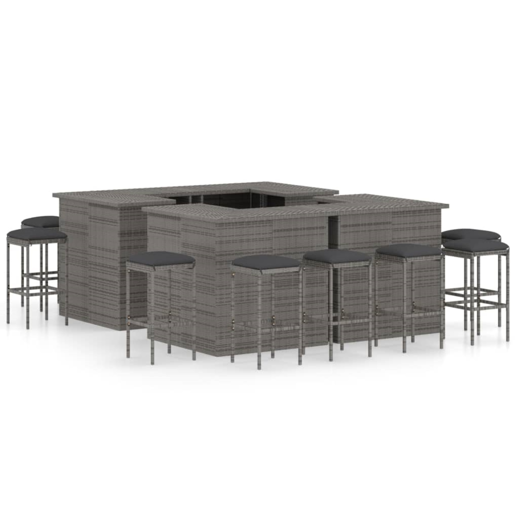 vidaXL 16 Piece Garden Bar Set with Cushions Poly Rattan Grey