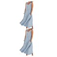 thumbnail image 3 of pitrice Femmes Été Coton Lin Robe Sans Manches Col Rond Boho Vintage Style Plage Couleur Unie en Vrac Kaftan Porter Tous les Jours Bleu Ciel / XXL 2Set, 3 of 6