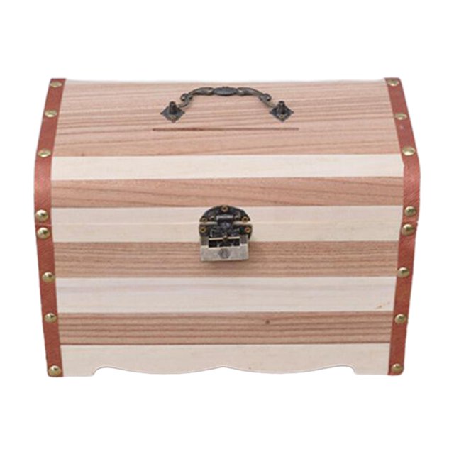 jifeng Piggy Bank Decor Memory Hobby Preservation Keepsakes Box Wood Treasure Chest