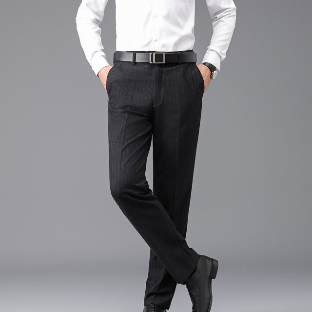 Meichang Pantalon Habillé pour Homme Pantalon Chino à Rayures Classiques Sans Repassage Pantalon Décontracté Haut de Gamme Taille Extensible Pantalon de Complet Coupe Ajustée Pantalon à devant Plat