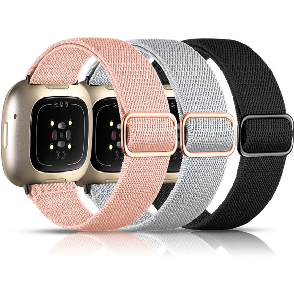 Tianle Bands Compatible with Fitbit Versa 3/ Sense/Versa 4/ Sense 2 Watch Band, 3 Pack Adjustable Stretchy Fabric Sport Wristband for Fitbit Versa 3 Watch and Fitbit Sense Smartwatch Bands