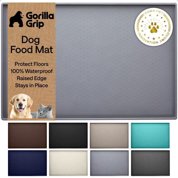 GORILLA GRIP Silicone Pet Feeding Mat, 100% Waterproof, Protects Floors, 18.5x11.5 Gray