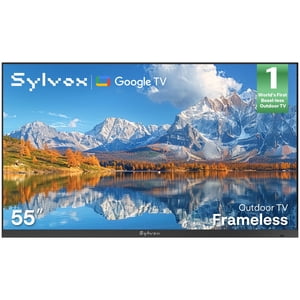 Sylvox 55" Extérieur TV, Ultra Une lunette étroite, 4K Google intelligent TV 1000 Nits IP56 Imperméable pour Soleil partiel, Dolby Atmos, Design métal tout-temps (sans cadre)