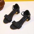 thumbnail image 4 of Womens Heeled Sandals Mid Block Chunky Heels Open Toe Adjustable Ankle Strap Wrinkle Strap Solid Color Non Slip Summer Party Dress Pumps Shoes Black, 4 of 6