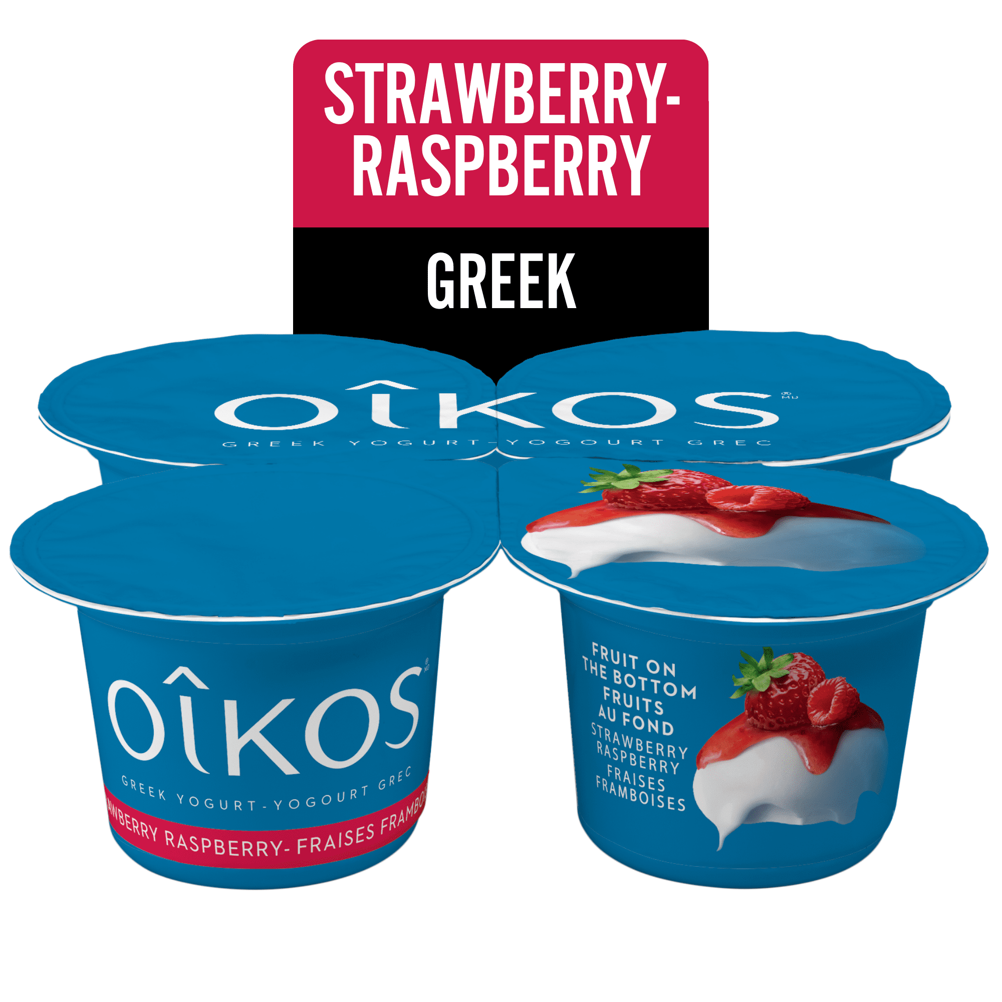 Oikos Greek Yogurt, Strawberry-Raspberry, 4x100g