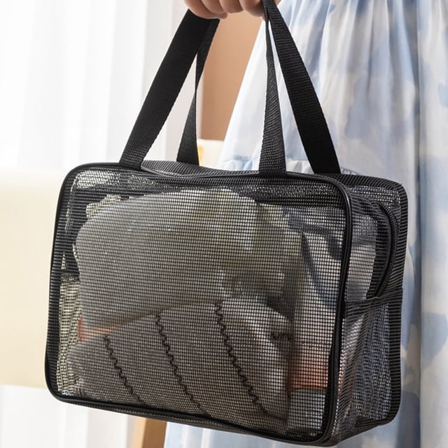 Kbndieu Polyester T Oiletry Ba G Mesh Wash Bag Portable Storage Organiser Hand Carry Bath Bag Polyester Mesh Beach Bag Tote Wash Bag Beach Toy Storage Bag Apartment Essentials