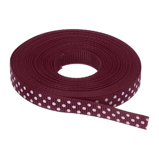 Uxcell Grosgrain Ribbons with White Dots Ribbon Bow Decoration Crafts Gift Wrapping Wedding Wine Red 25 Yards 3/8 Inch