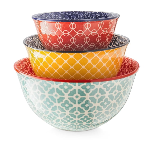 DOWAN Mixing Bowls, Ceramic Mixing Bowls for Kitchen, Colorful Vibrant Nesting Bowls for Cooking, Baking, Prepping, Serving, Salad, Housewarming Gift, Mic