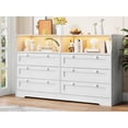 thumbnail image 1 of YUSAZENS Chests of Drawers, 55" Wide Dresser with 2 Open Storage, Closet Organizer TV Stand,Wooden 6 Drawer Dresser for Bedroom with Led Light and Charging Station,for Bedroom, Living Room, White, 1 of 8