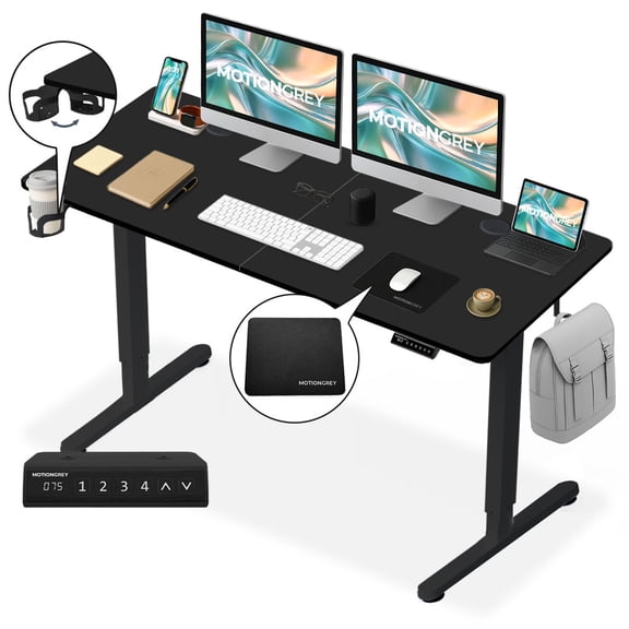 MotionGrey Standing Desk Height Adjustable Electric Motor Sit-to-Stand Desk Computer for Home and Office - Black Frame (55x24 Tabletop Included)
