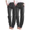 thumbnail image 2 of AherBiu 2PCS Womens Linen Pants Drawstring Elastic Waisted Straight Leg Casual Trousers with Pockets, 2 of 6