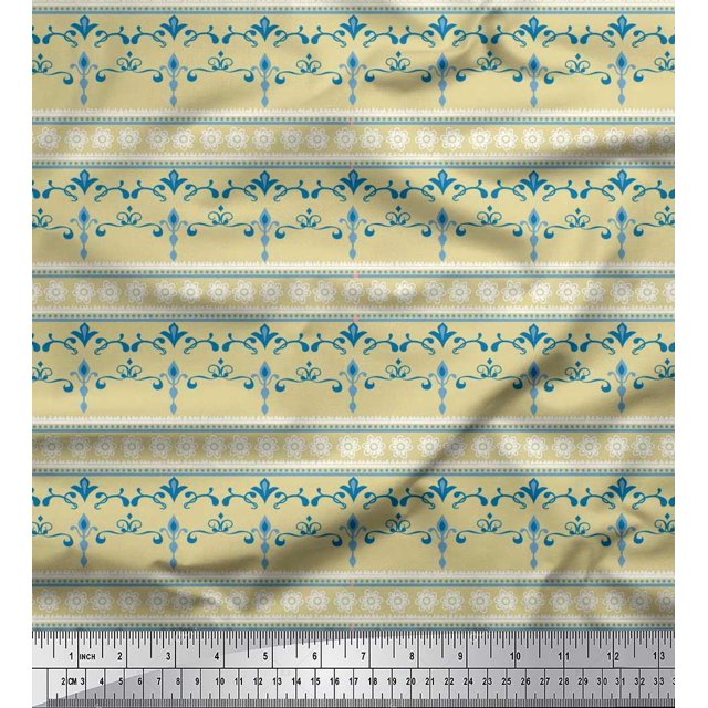 Soimoi Modal Satin Tissu Rayé, Floral & Filigrane Damas Tissu Imprimé 1 Yard 42 Pouces de Large