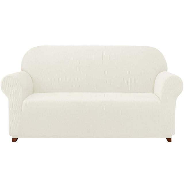 2024 Solid Print Polyester Loveseat Slipcover in Chocolate, featuring a textured grid pattern and stretchable material for a snug fit. This sofa protector shields furniture from spills, stains, and wear, while being soft, breathable, and durable. Ideal for loveseats 57-70 inches wide, with built-in elastic corners for secure placement. Machine washable for easy care, making it a practical choice for home decor.
