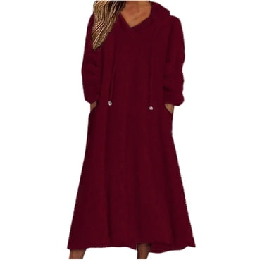 Chbgutlmr Pyjama pour Femmes d'Hiver à Capuche, Nuisette à Cordon, Ample, Confortable, Chaude, Duveteuse, Chemise de Nuit à Manches Longues, Robe Thermique pour la Maison