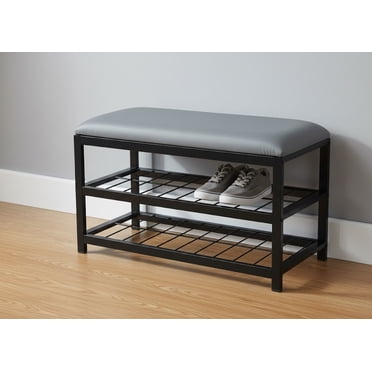 2 Tier Shoe Bench, Padded Seat Metal Frame, Entryway Organizer